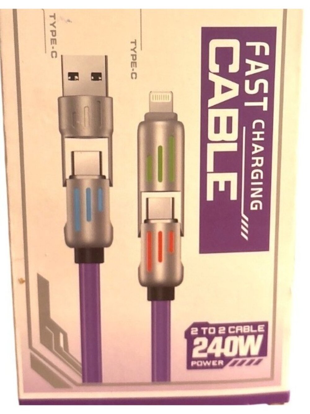 Fast Charging With LED Lights 4-In-1 USB-A To Fast Speed Type-C Cable 240W - Picture 4 of 5
